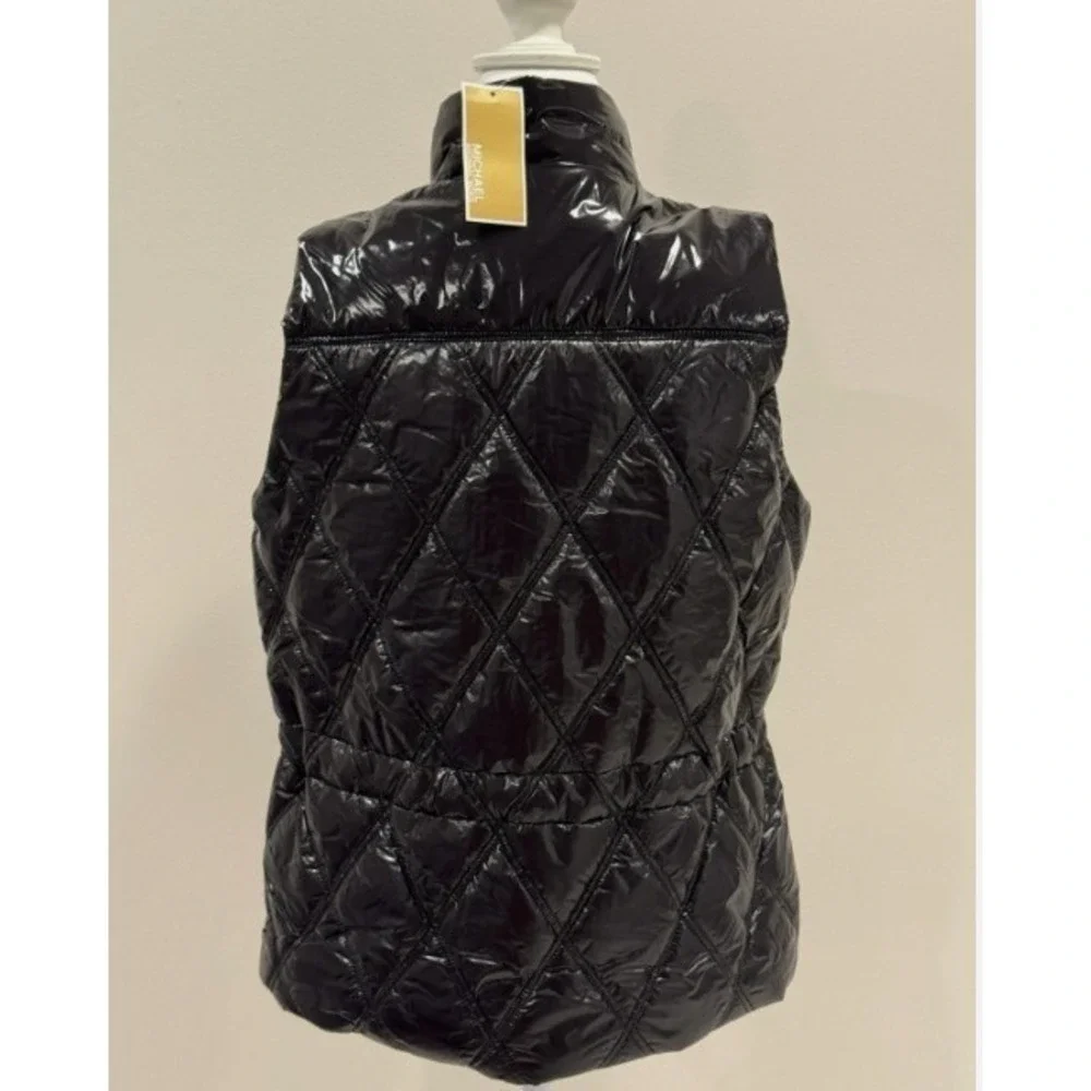 Michael Kors Women's Cire` Quilted Black Vest Full Zip Drawstring Waist Size L - Picture 4 of 7